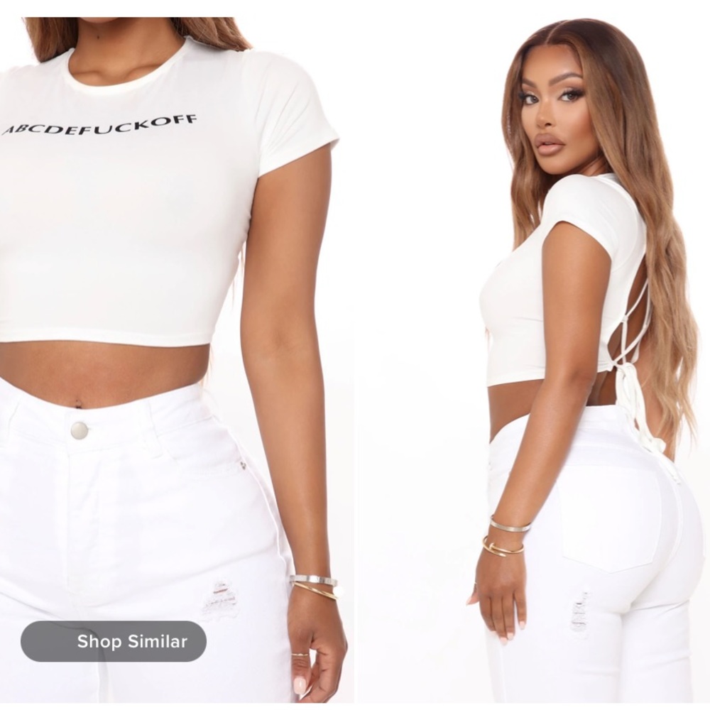 White ABCDEFU crop top - Picture 2 of 4